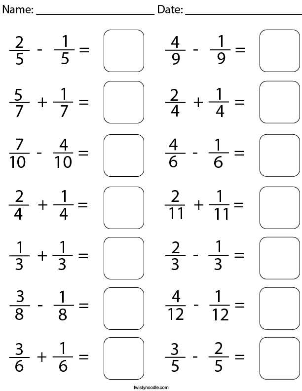 fractions math worksheets