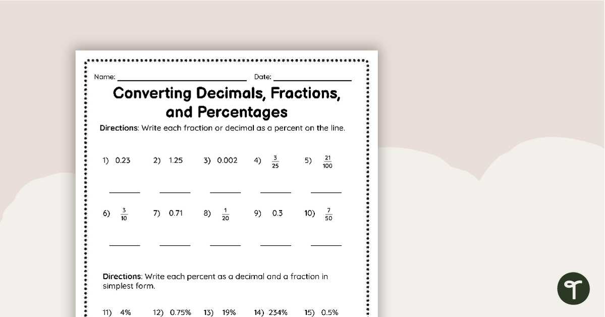 fractions to percentages worksheet
