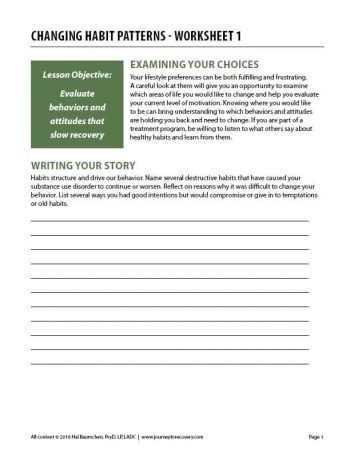 free addiction worksheets
