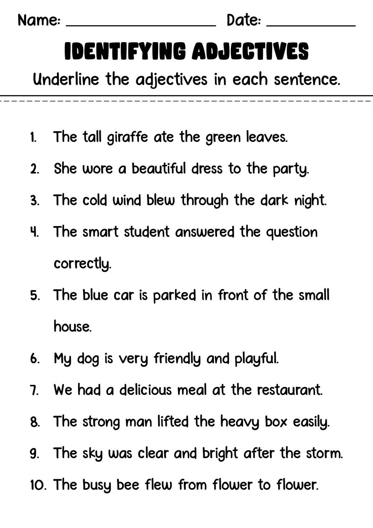 free adjectives worksheets