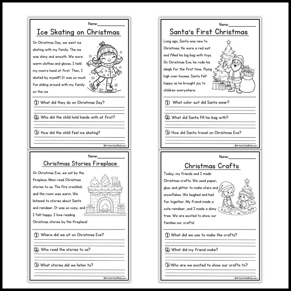 free christmas comprehension worksheets