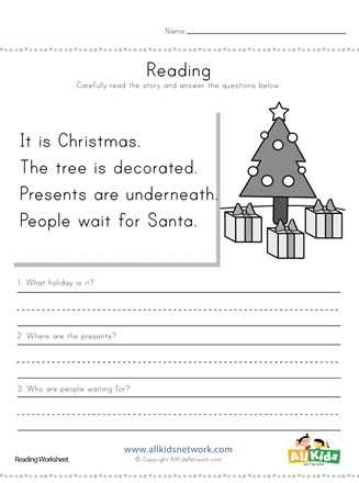 free christmas comprehension worksheets