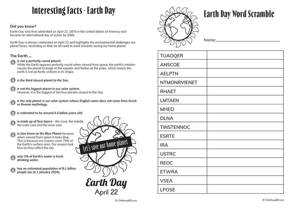 free earth day worksheets