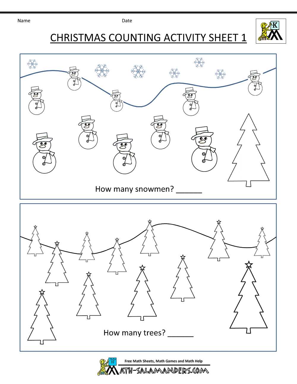 free kindergarten christmas math worksheets