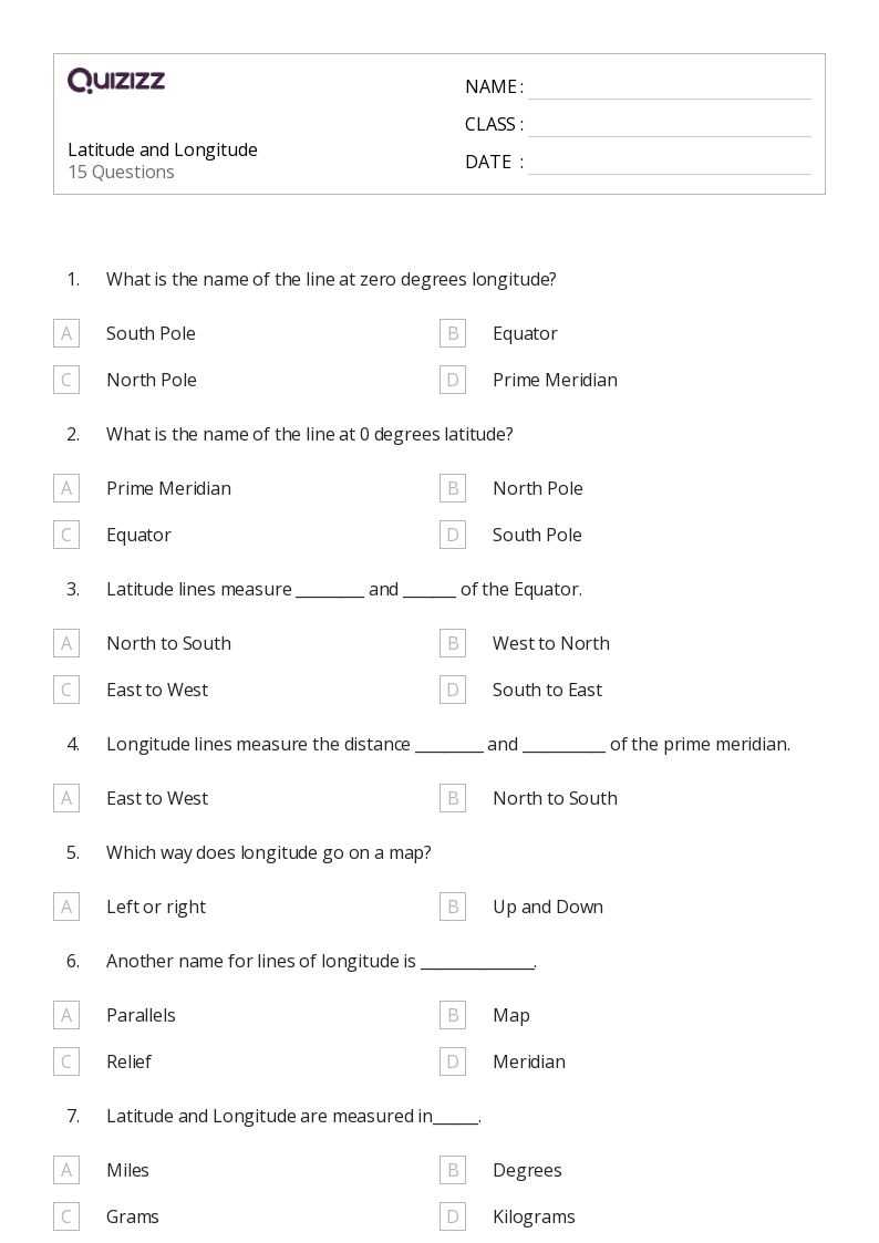 free longitude and latitude worksheets