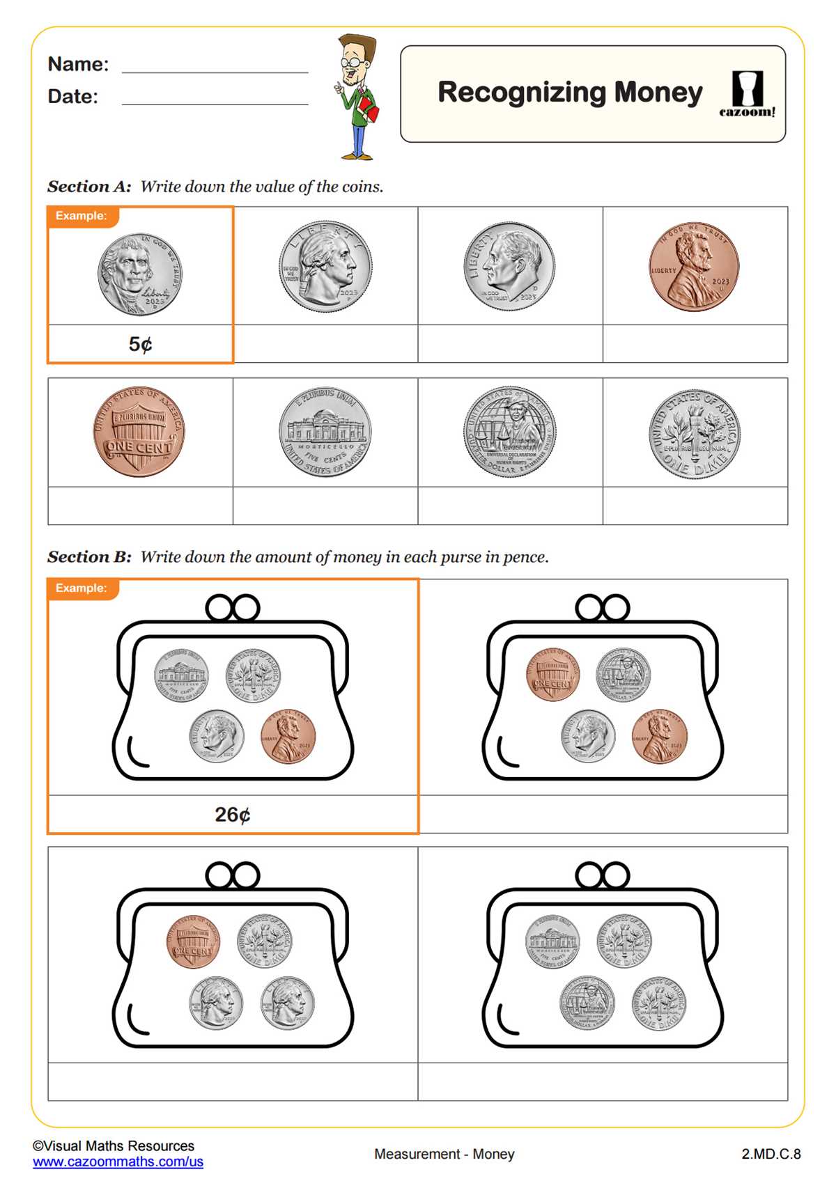 free money math worksheets