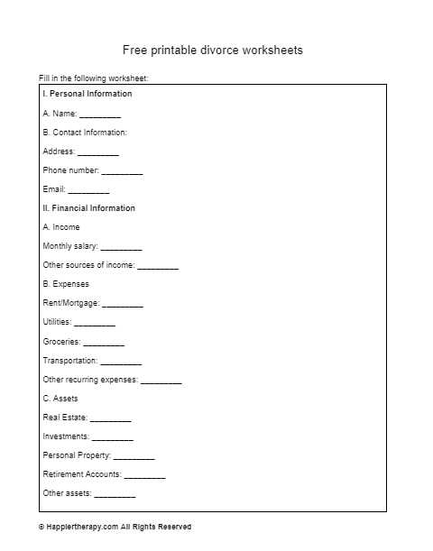 free printable divorce asset worksheet