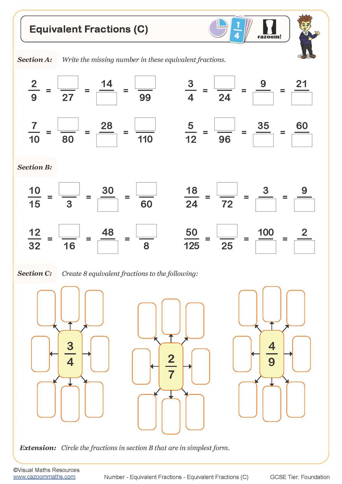 free printable equivalent fractions worksheets