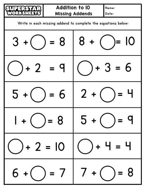 free printable math worksheets for 1st graders
