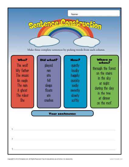 free printable sentence building worksheets
