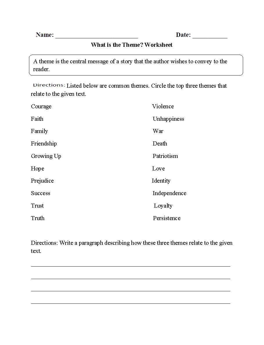 free printable theme worksheets