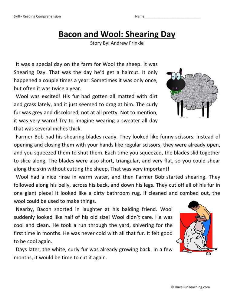 free reading comprehension worksheets for 3rd grade