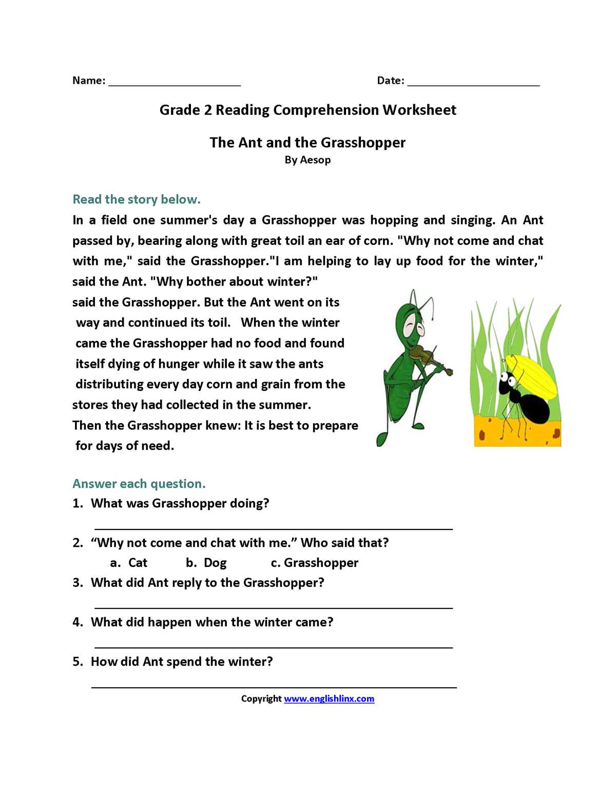 free second grade reading comprehension worksheets