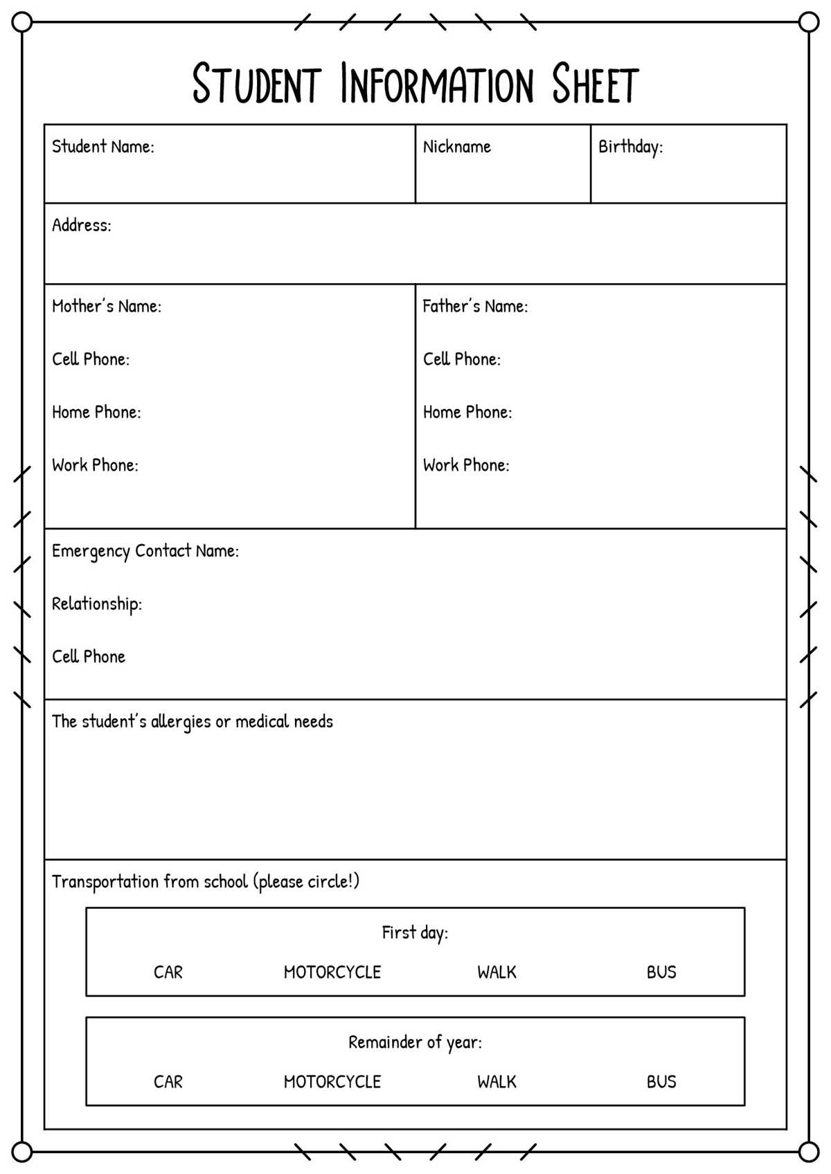 free student worksheets