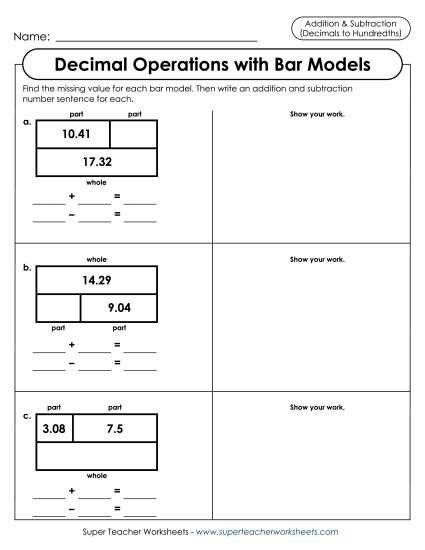 free worksheets adding and subtracting decimals