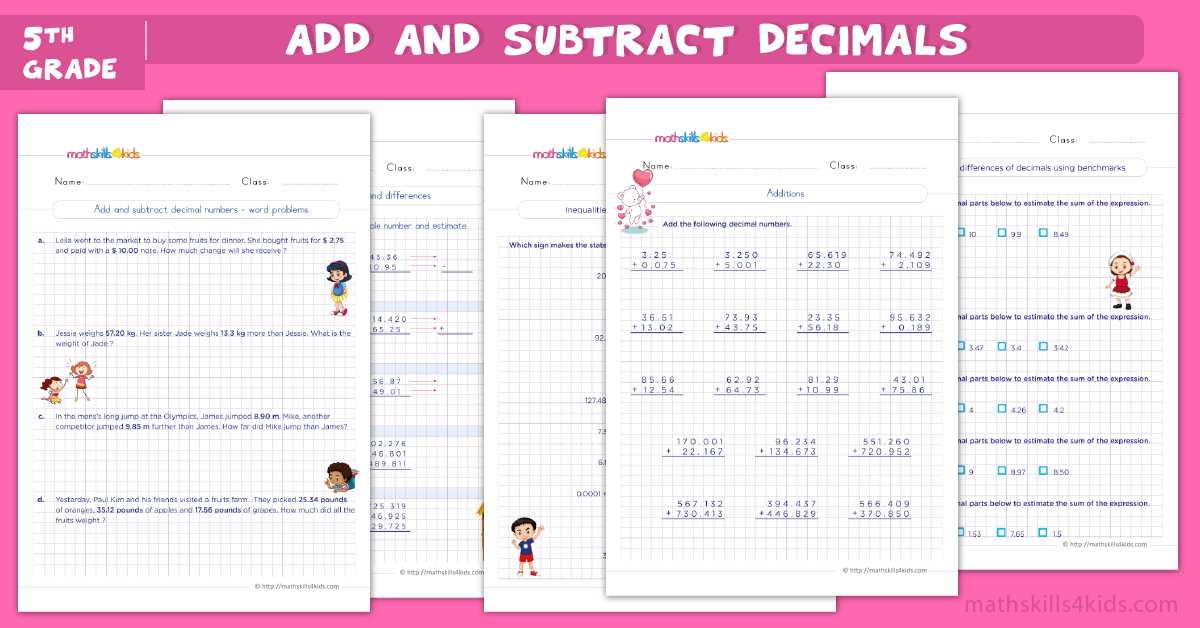 free worksheets adding and subtracting decimals