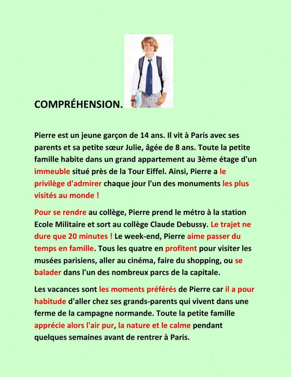french comprehension worksheets