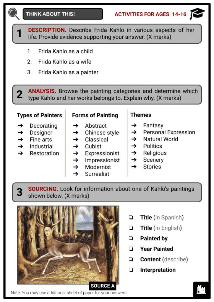 frida kahlo worksheets