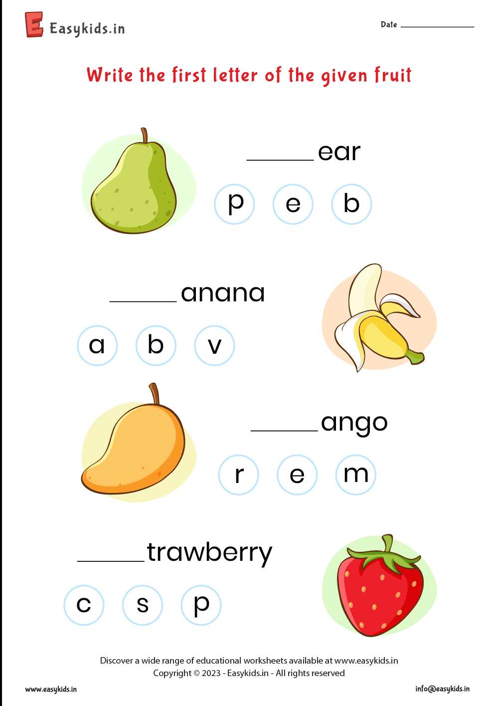 fruits worksheet