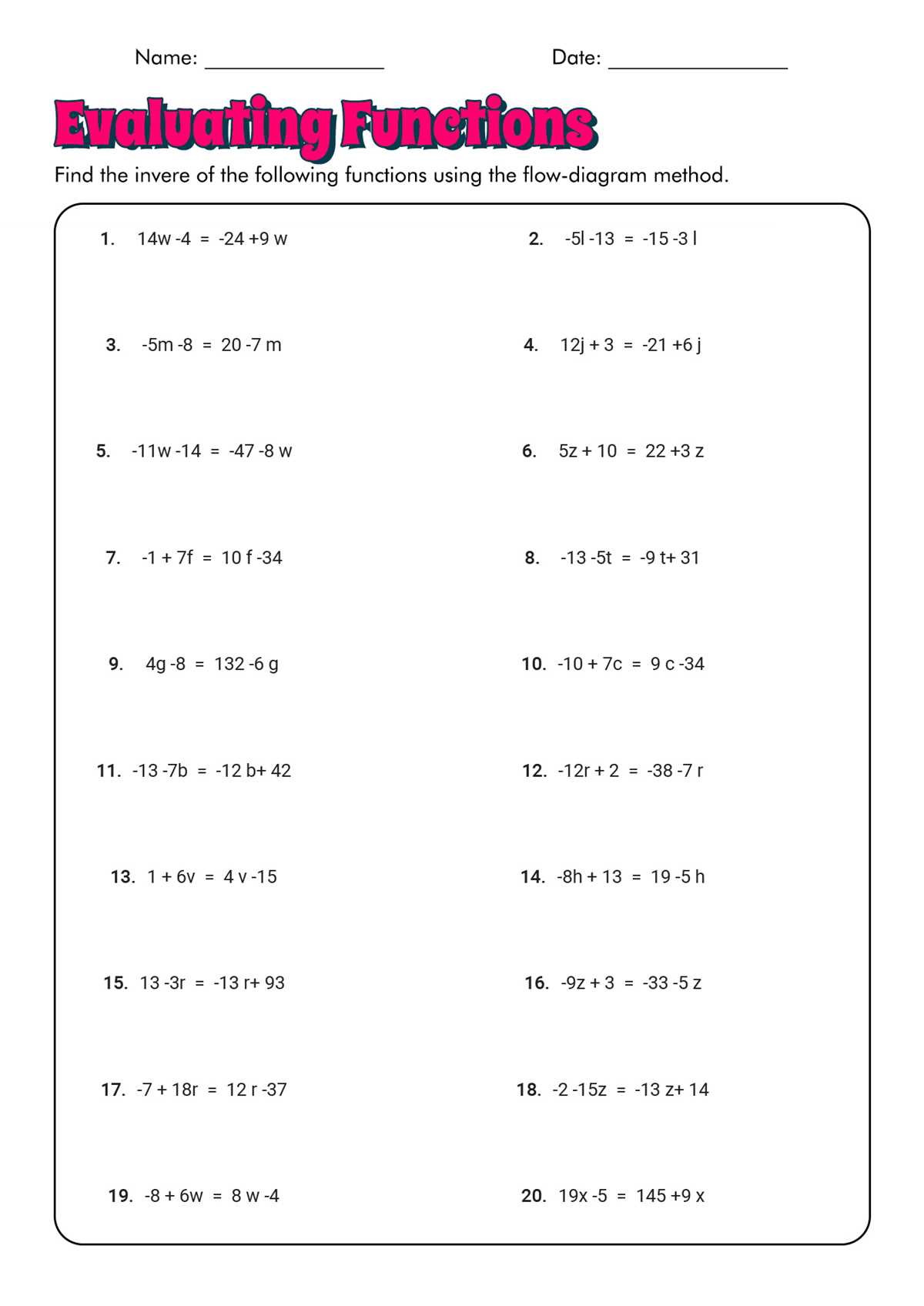 function inverses worksheet