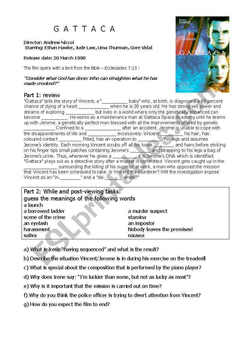 gattaca questions worksheet