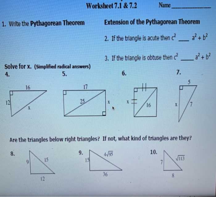 geometry pythagorean theorem worksheet