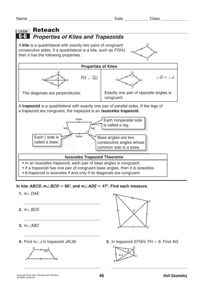 geometry worksheet trapezoids and kites