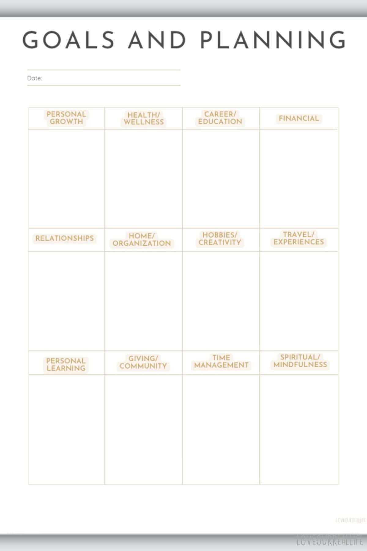 goal planning worksheet