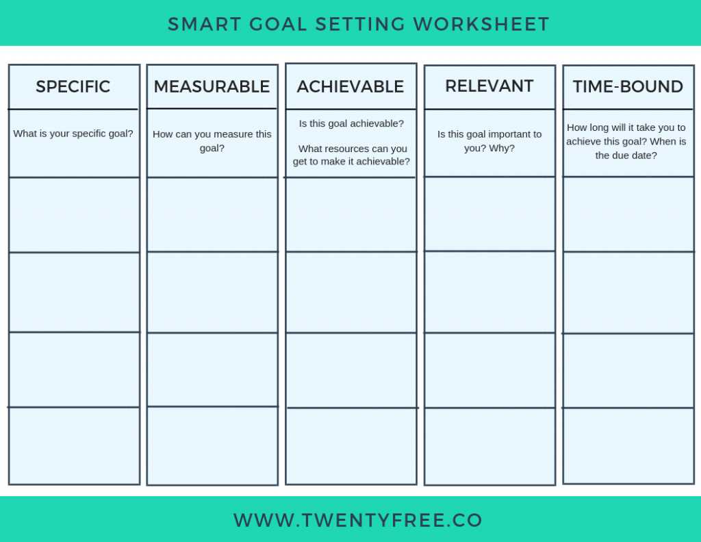goal worksheet template