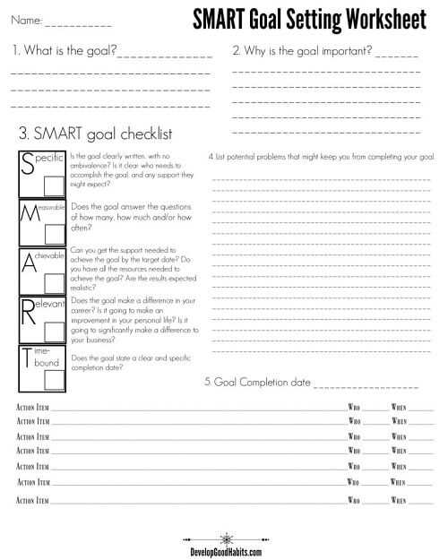 goal worksheets for adults
