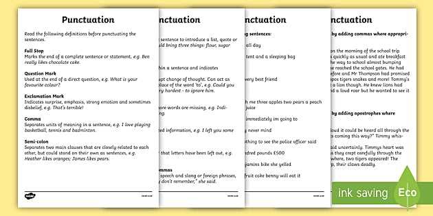 grammar and punctuation worksheets