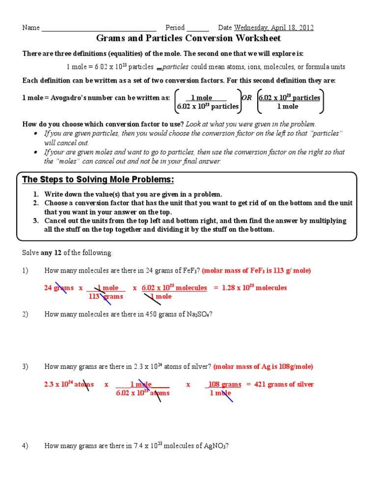 grams to particles conversion worksheet