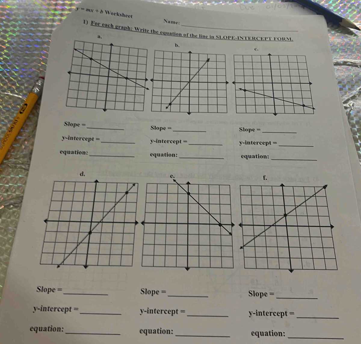 graphing linear equations slope intercept form worksheet