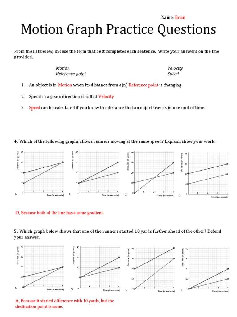 graphing motion worksheet