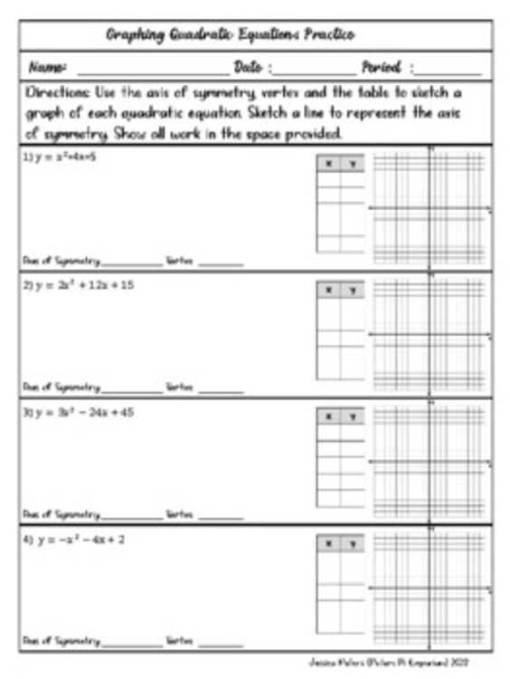 graphing quadratics review worksheet