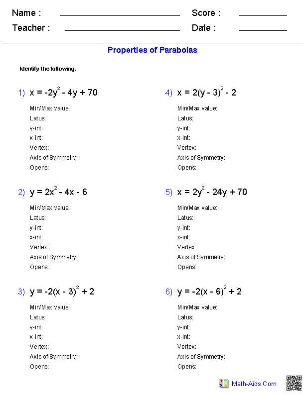 graphing quadratics standard form worksheet