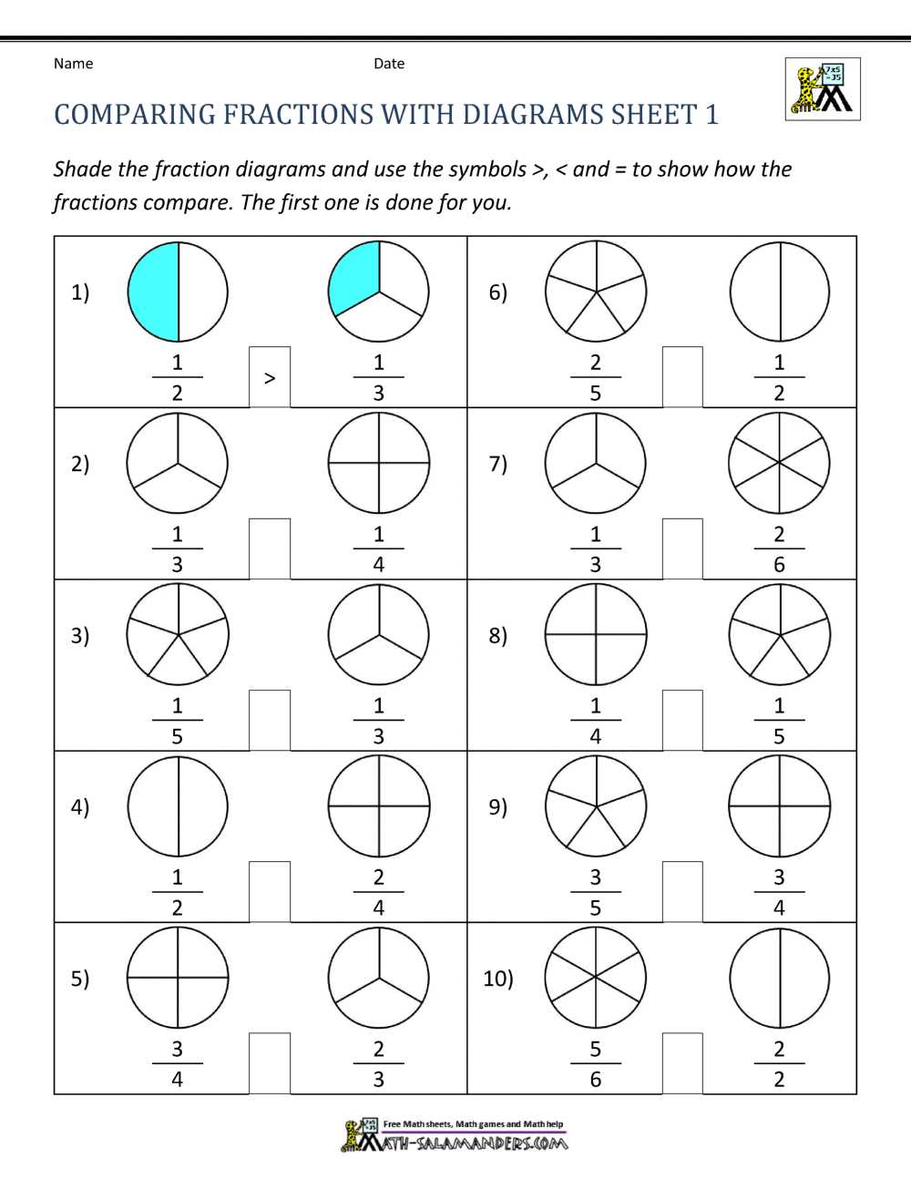 greater than and less than fractions worksheets