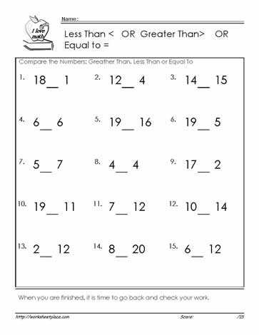 greater than less than or equal to worksheets