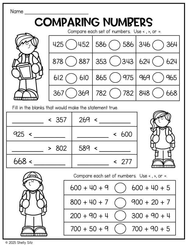 greater than less than worksheets grade 2