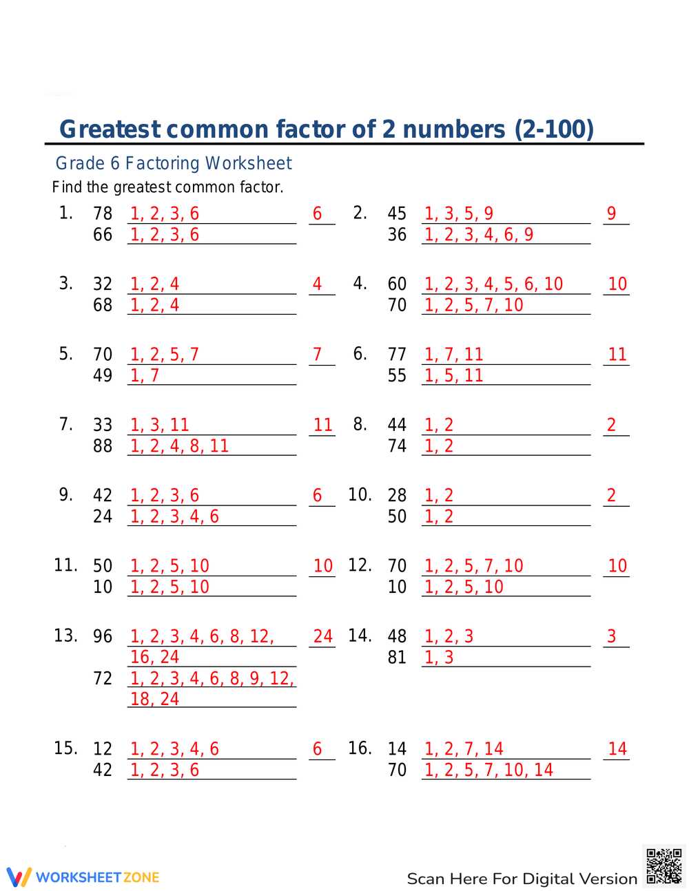 greatest common factor practice worksheet