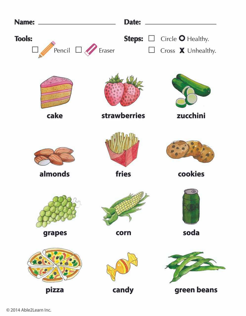 healthy vs unhealthy foods worksheet