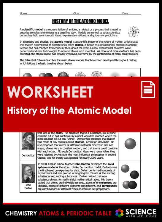 history of the atomic model worksheet