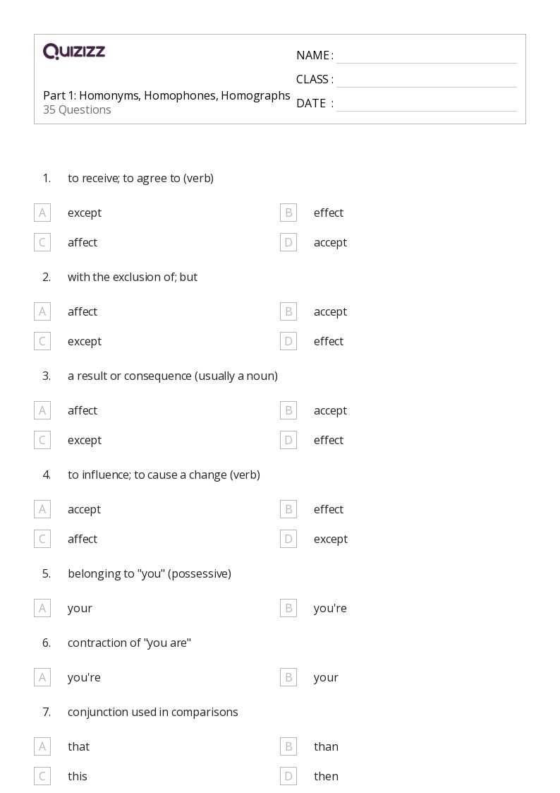 homonyms practice worksheets