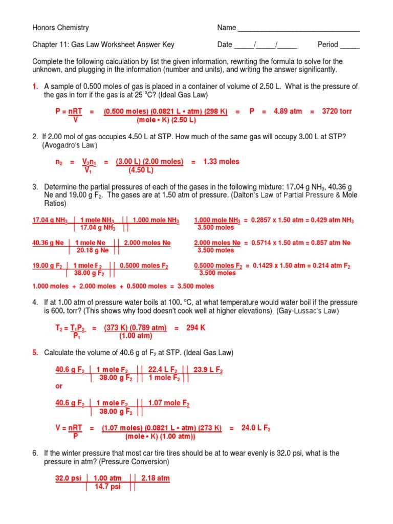 ideal gas law problems worksheet