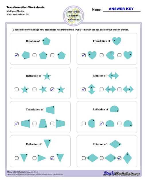 identify transformations worksheet