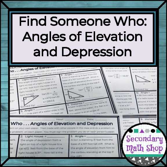 identifying angle of elevation and depression worksheet