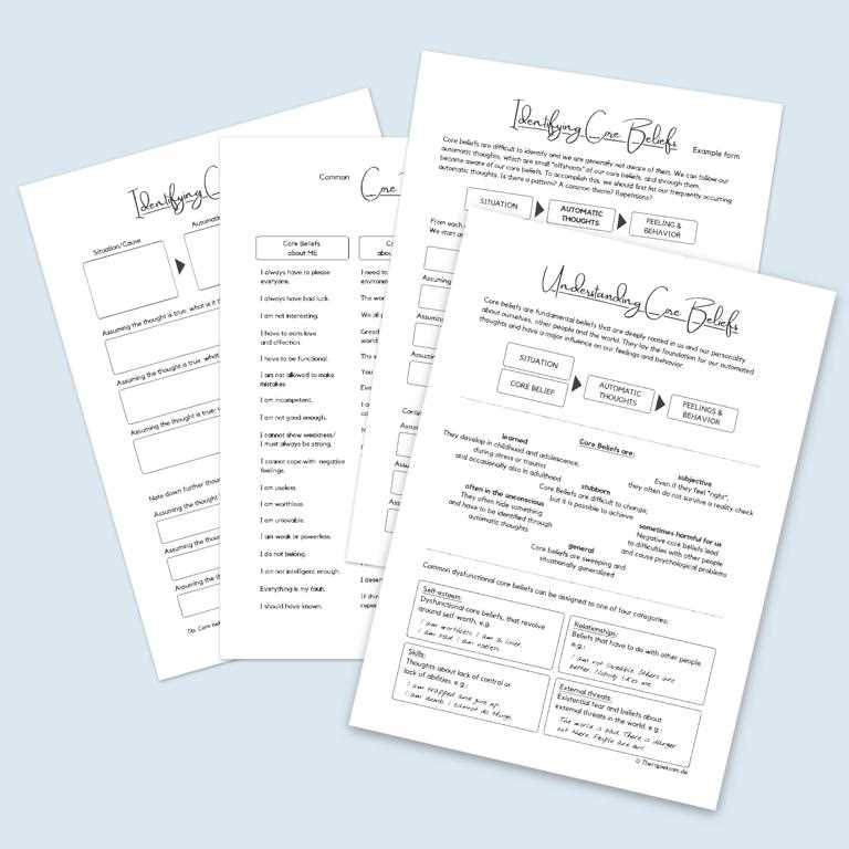 identifying core beliefs worksheet