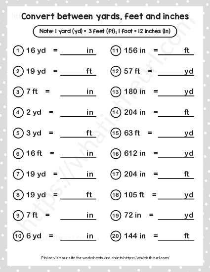 inch foot yard worksheet