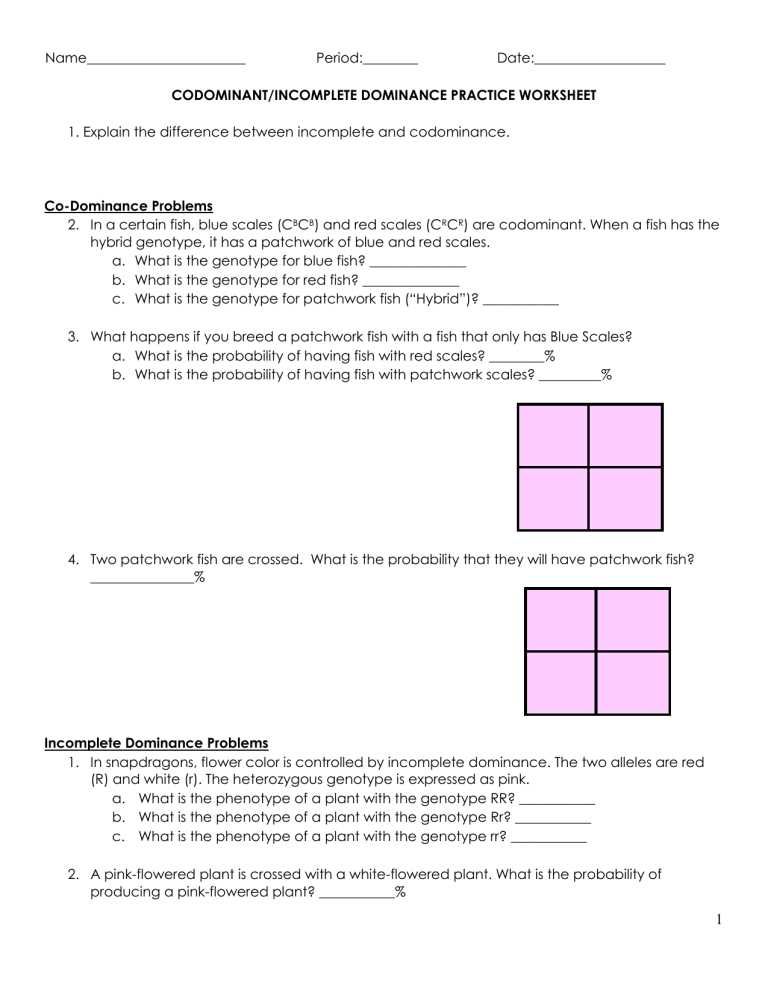 incomplete and codominance worksheet
