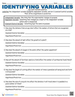 independent variable dependent variable worksheet